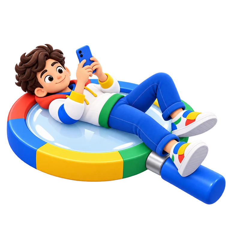 Ilustração de uma pessoa usando o celular, apoiada sobre o símbolo do Google Maps